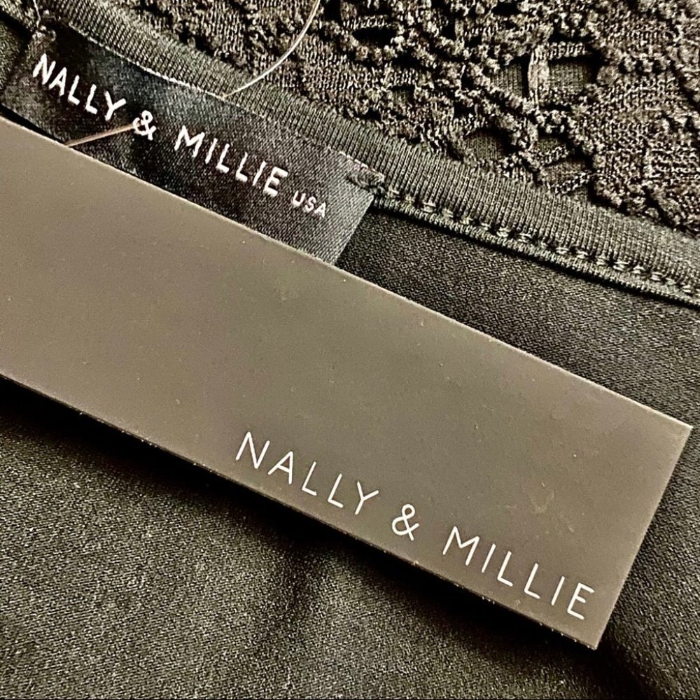 NALLY & MILLIE Black Knit Lace Dress M - Picture 6 of 7